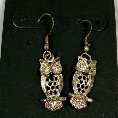 Silver-Tone Openwork Owl Dangle Drop Earrings