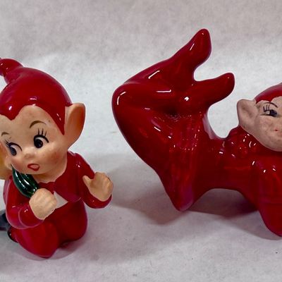 Vintage Ceramic Christmas Pixie Elf Figurines - Pair
