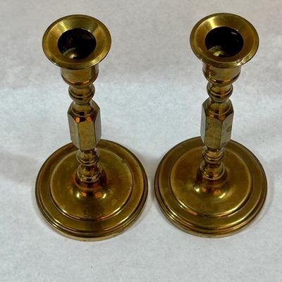 Pair of Vintage Brass Candlestick Holders - Approx. 7.5 Inches Tall