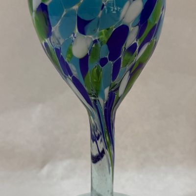 Hand-Blown Confetti Glass Wine Goblet - Blue, Green & White