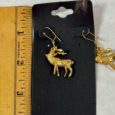 Gold-Tone Reindeer Dangle Earrings