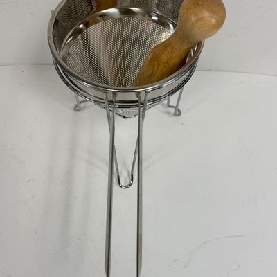 Norpro Stainless Steel Chinois Strainer Set with Stand and Wooden Pestle