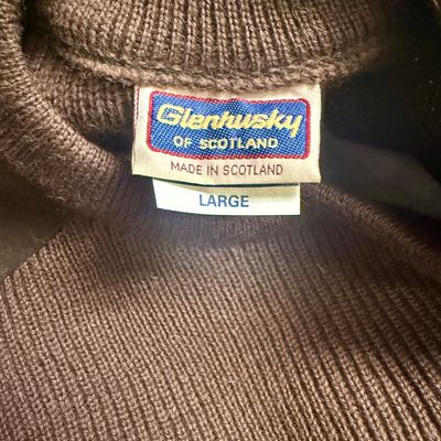 Vintage Glenhusky of Scotland Commando-Style Knit Wool Sweater with Suede Patches Size Large