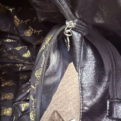 Joan Boyce Black Faux Leather Rhinestone Embellished Hobo Shoulder Bag