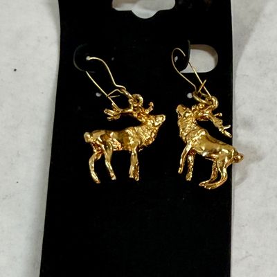 Gold-Tone Reindeer Dangle Earrings