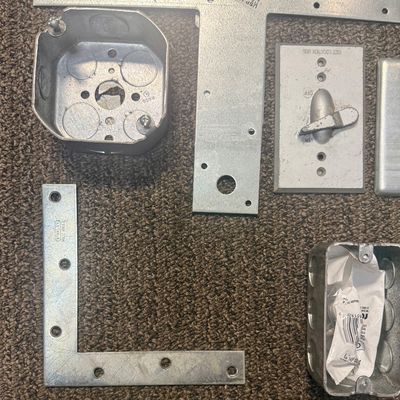 Assorted Metal Hardware, Electrical Boxes, and Simpson Strong-Tie Brackets