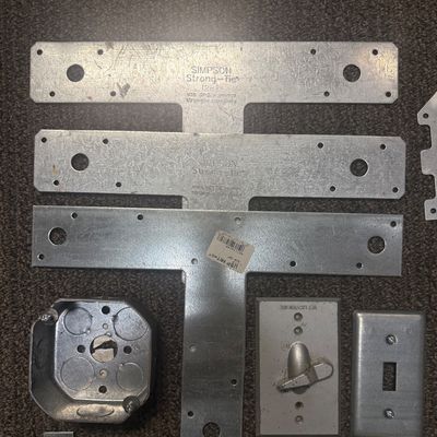 Assorted Metal Hardware, Electrical Boxes, and Simpson Strong-Tie Brackets