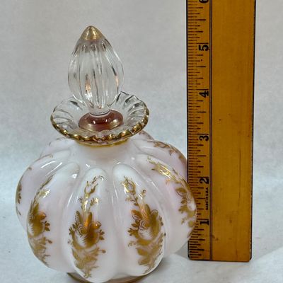 Vintage Hand-Painted Milk Glass Perfume Bottle with Stopper