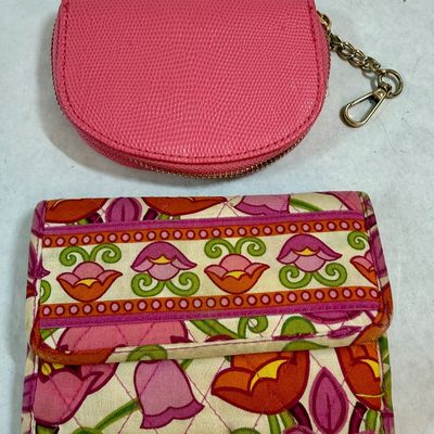 Anne Klein Pink Leather Pouch & Quilted Floral Wallet Lot