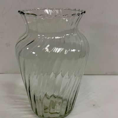 Clear Swirl Glass Vase with Ruffled Rim