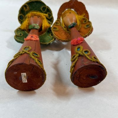 Pair of Vintage Mid-Century Wooden Angel Figurines - Made in Taiwan