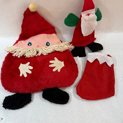 Vintage Christmas Plush Santa Pajama Bag, Elf & Stocking