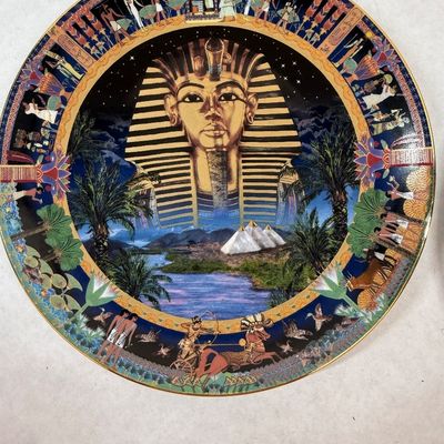 Pair of Decorative Porcelain Collector Plates - Egyptian King Tut & Russian Folk Art