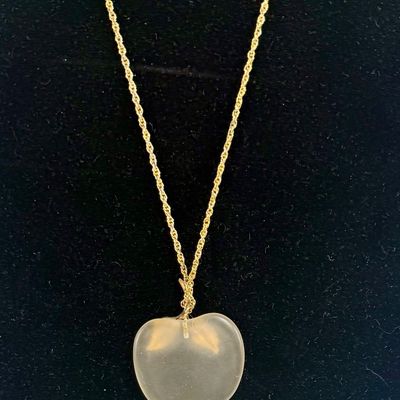Vintage Avon Gold-Tone Frosted Glass Apple Pendant Necklace