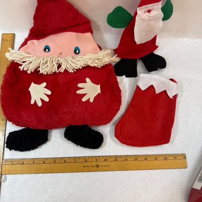 Vintage Christmas Plush Santa Pajama Bag, Elf & Stocking