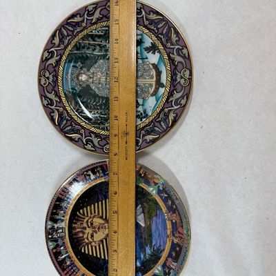 Pair of Decorative Porcelain Collector Plates - Egyptian King Tut & Russian Folk Art