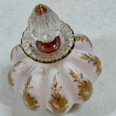 Vintage Hand-Painted Milk Glass Perfume Bottle with Stopper