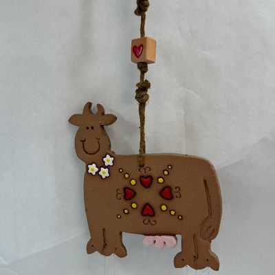 Vintage Hand-Painted Clay Cow Wind Chime Wall Hanging
