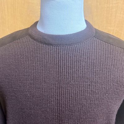 Vintage Glenhusky of Scotland Commando-Style Knit Wool Sweater with Suede Patches Size Large