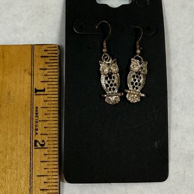 Silver-Tone Openwork Owl Dangle Drop Earrings