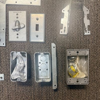 Assorted Metal Hardware, Electrical Boxes, and Simpson Strong-Tie Brackets