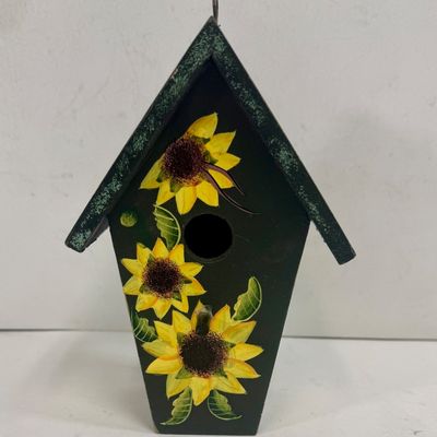 Decorative Wooden Birdhouse with Hand-Painted Sunflowers