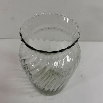 Clear Swirl Glass Vase with Ruffled Rim