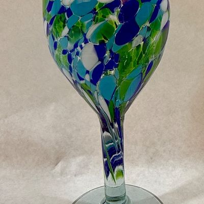 Hand-Blown Confetti Glass Wine Goblet - Blue, Green & White