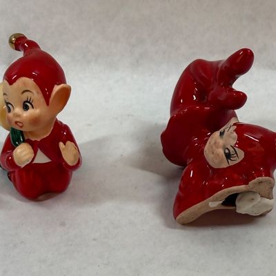 Vintage Ceramic Christmas Pixie Elf Figurines - Pair