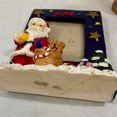 Vintage Christmas Decor Lot: Santa Photo Frame, Angel Figurine & Snow Globe
