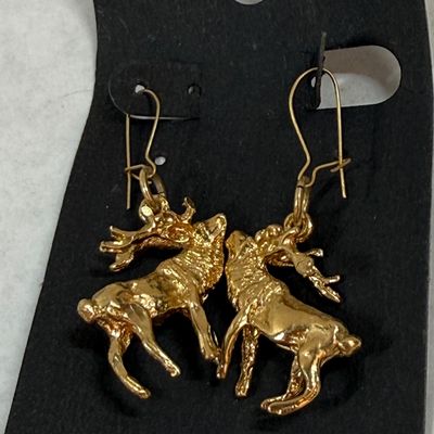 Gold-Tone Reindeer Dangle Earrings