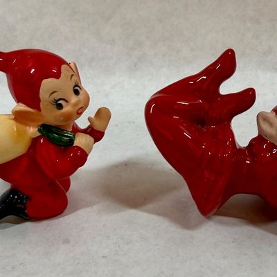 Vintage Ceramic Christmas Pixie Elf Figurines - Pair