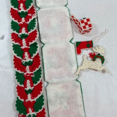 Vintage Handcrafted Christmas Decorations - Crochet Santa & Needlepoint NOEL