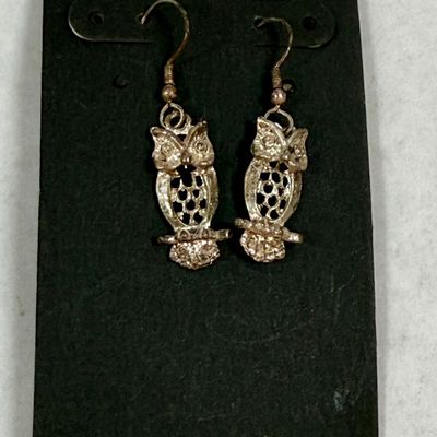 Silver-Tone Openwork Owl Dangle Drop Earrings