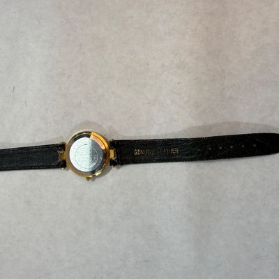 Vintage Noble Black Museum Dial Quartz Watch with Leather Strap