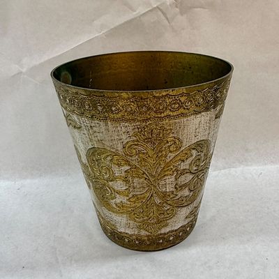 Vintage Italian Florentine Style Embossed Gilt Metal Wastebasket / Planter