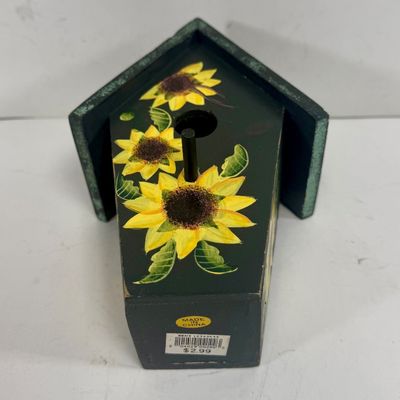 Decorative Wooden Birdhouse with Hand-Painted Sunflowers