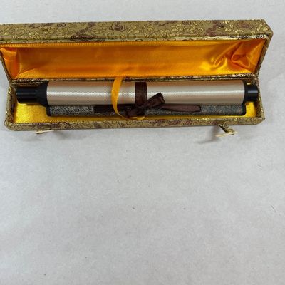 Chinese Silk Brocade Hanging Scroll Art with Decorative Presentation Box