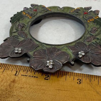 Ornate Enameled Metal Photo Frame with Rhinestone Flowers & Butterflies