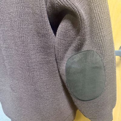 Vintage Glenhusky of Scotland Commando-Style Knit Wool Sweater with Suede Patches Size Large