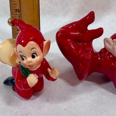 Vintage Ceramic Christmas Pixie Elf Figurines - Pair