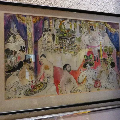 Sale Photo Thumbnail #161: Edward Plunkett "Nude Restaurant" watercolor