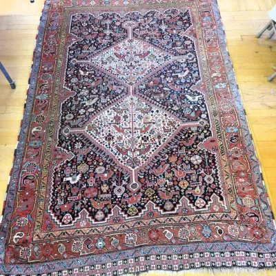 Sale Photo Thumbnail #207: (BID ITEM) 7.1'x4.9' Village Khamseh rug (diamonds,birds)