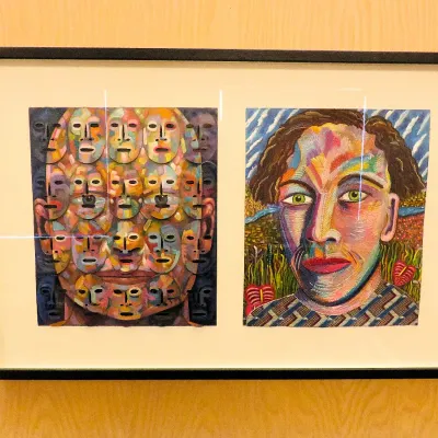 Sale Photo Thumbnail #123: Dennis Nechvatal & Mary Bero self portraits, mixed media