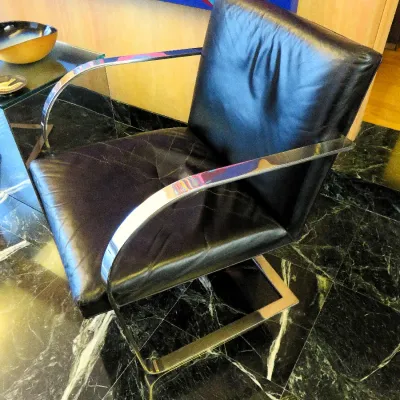 Sale Photo Thumbnail #3: (BID ITEM) Custom Mid-Century Steel & Leather cantilevered chair