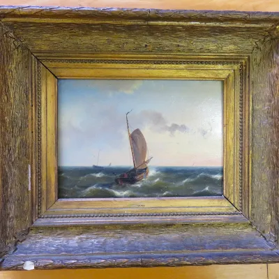 Sale Photo Thumbnail #530: Hermanus Koekkoek Jr. "Sailboat" 1857 oil on board