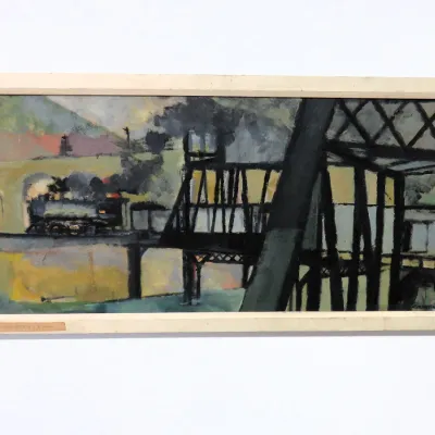 Sale Photo Thumbnail #425: A.T. Martin "View of a Railroad Bridge" 1952
