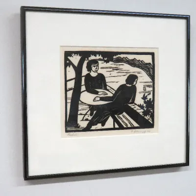 Sale Photo Thumbnail #450: Georg Schrimpf "Proberdruck" 1922 woodblock print