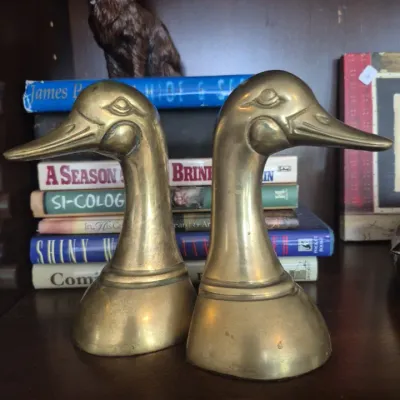 Sale Photo Thumbnail #70: Vintage Brass Goose Head Bookends
