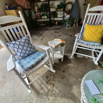 Sale Photo Thumbnail #58: White Wood Porch Rocking Chairs With Pillows